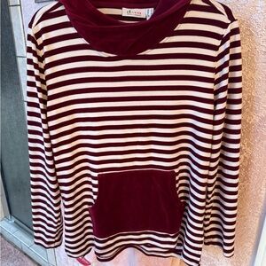 Denim&Co Burgundy and White Striped Hoodie